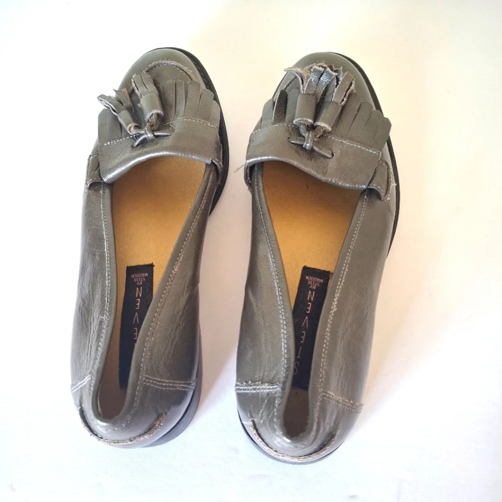 Steven By Steve Madden 8 Gray Tasseled Grey Leather Loafers New - Picture 8 of 10